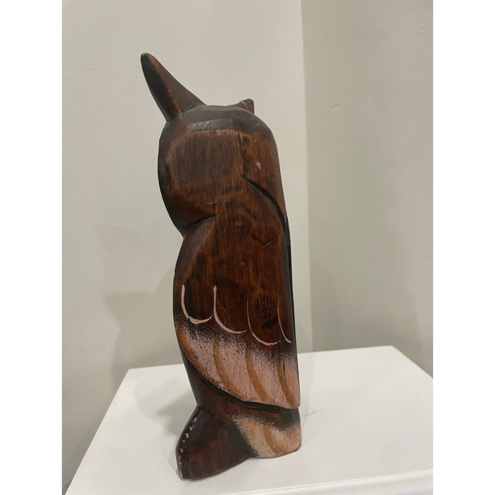 Vintage MCM Hand Carved Hand Painted Wooden Owl Sculpture With Baby Decorative - Picture 7 of 11